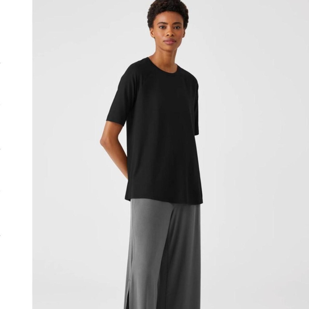 Eileen Fisher Fine Jersey Crew Neck oversized t-shirt In GREEN